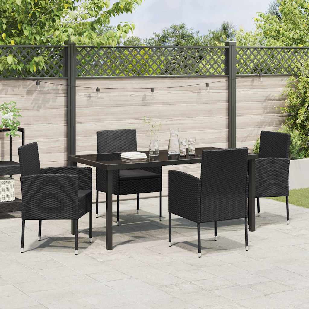 Set da Pranzo per Giardino 5 pz Nero polyrattan