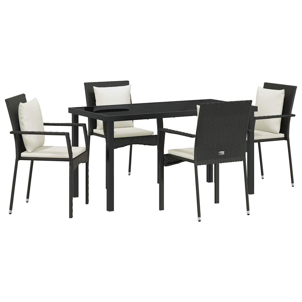 Set da Pranzo per Giardino 5 pz Nero polyrattan
