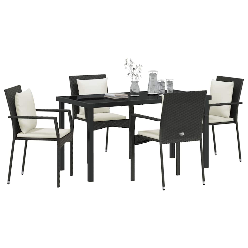 Set da Pranzo per Giardino 5 pz Nero polyrattan