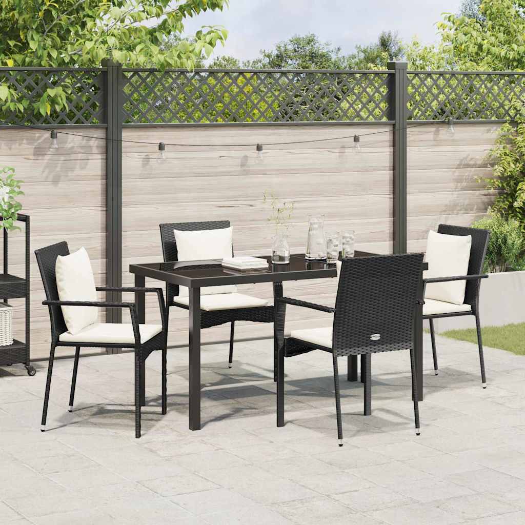Set da Pranzo per Giardino 5 pz Nero polyrattan