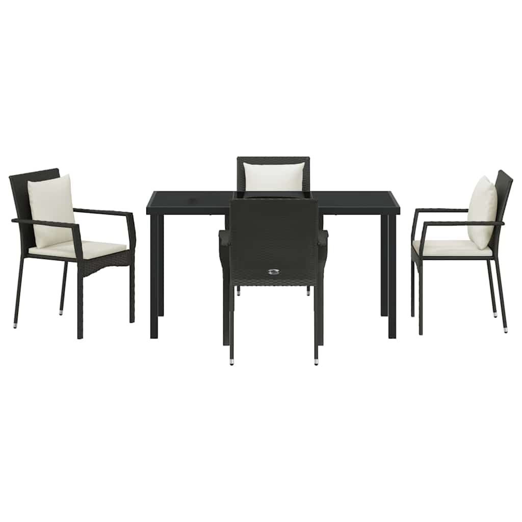 Set da Pranzo per Giardino 5 pz Nero polyrattan
