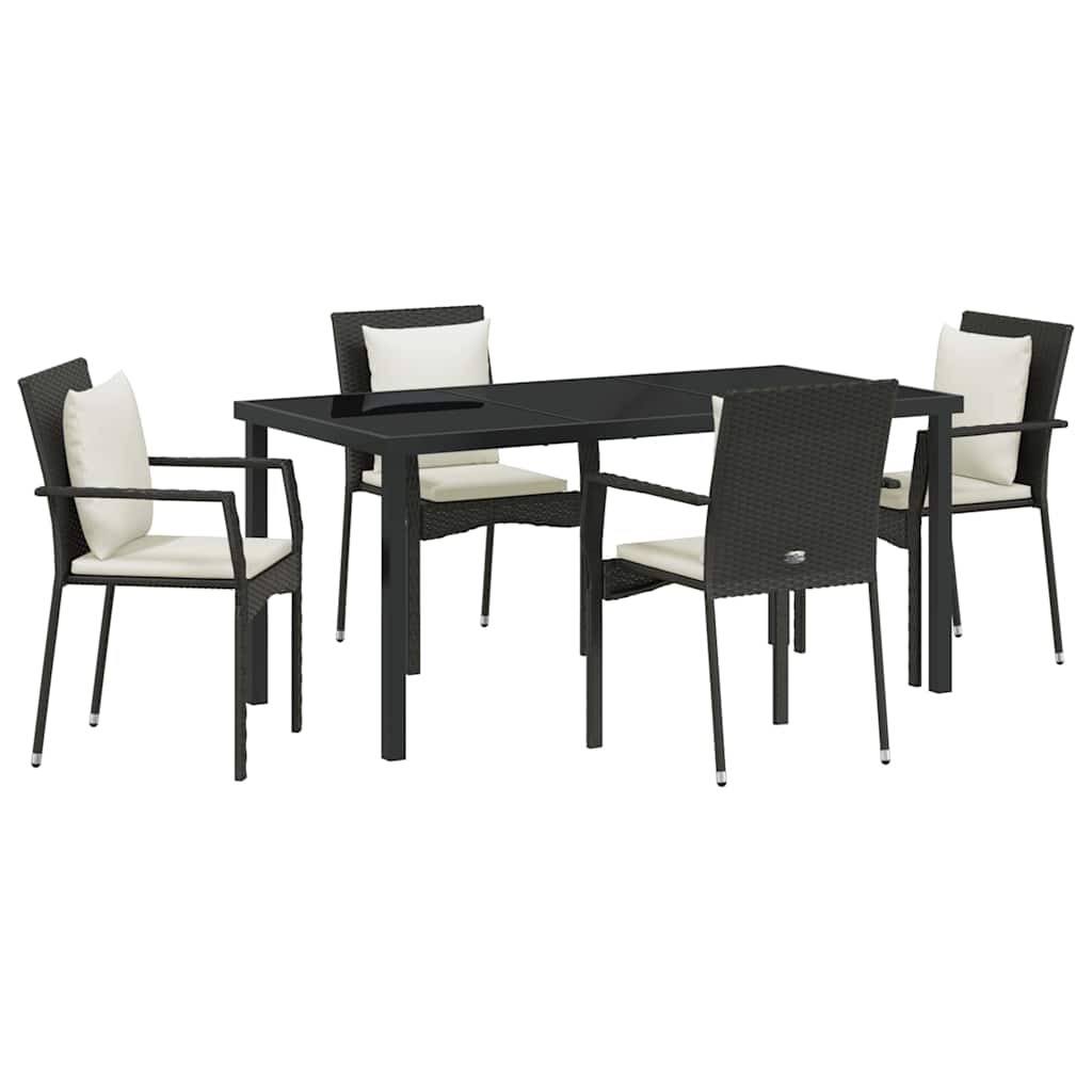 Set da Pranzo per Giardino 5 pz Nero polyrattan