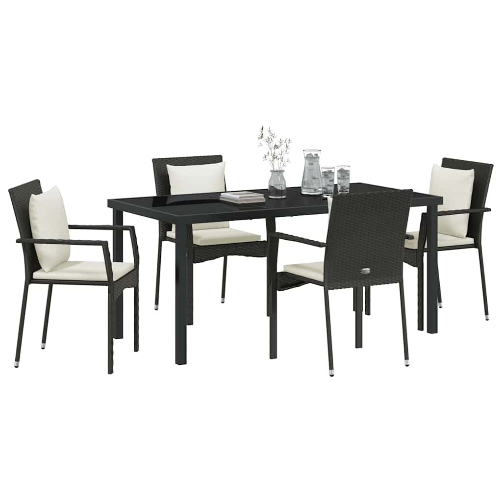 Set da Pranzo per Giardino 5 pz Nero polyrattan