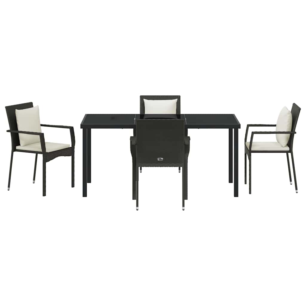 Set da Pranzo per Giardino 5 pz Nero polyrattan