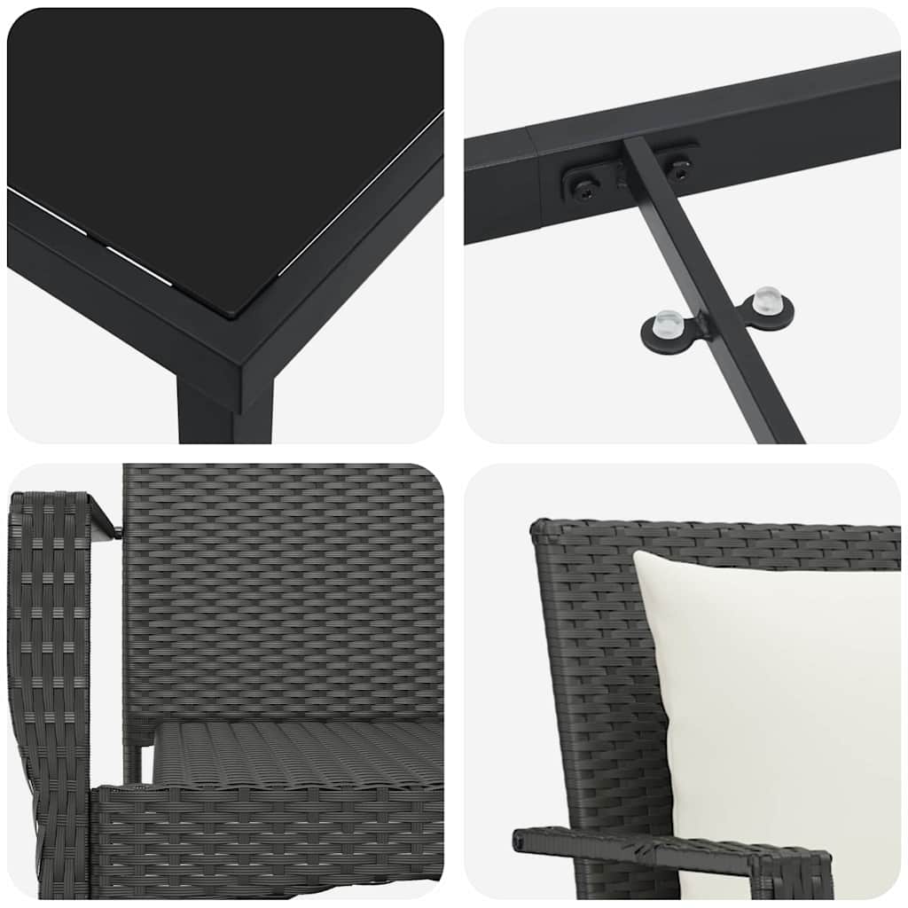 Set da Pranzo per Giardino 5 pz Nero polyrattan