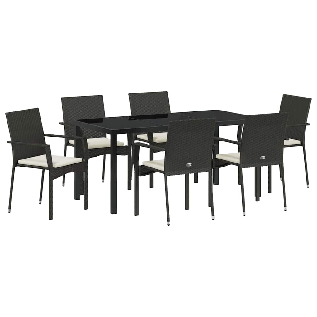 Set da Pranzo per Giardino 7 pz Nero polyrattan