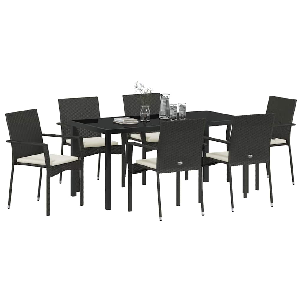 Set da Pranzo per Giardino 7 pz Nero polyrattan