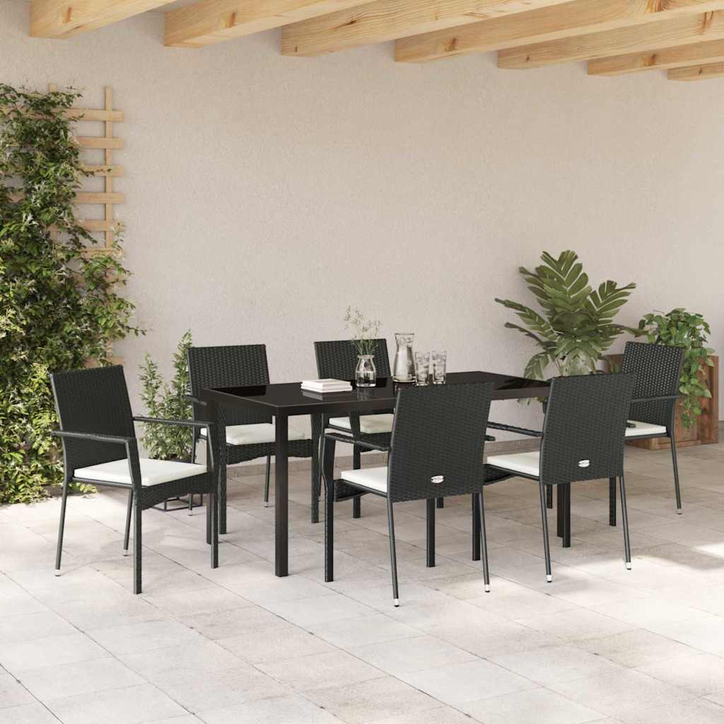 Set da Pranzo per Giardino 7 pz Nero polyrattan