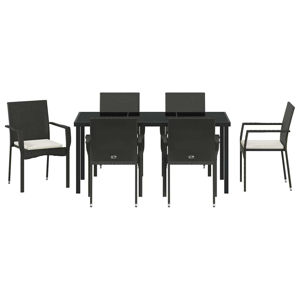 Set da Pranzo per Giardino 7 pz Nero polyrattan