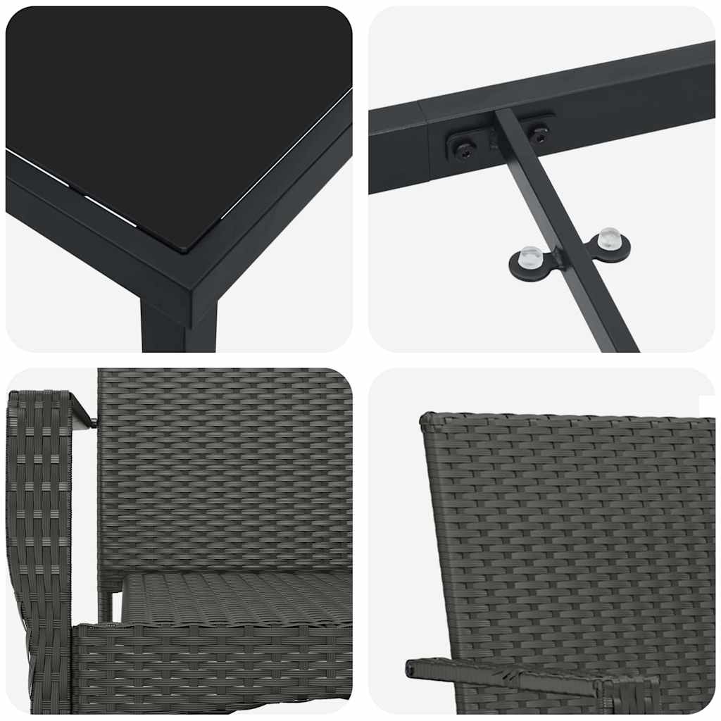 Set da Pranzo per Giardino 7 pz Nero polyrattan