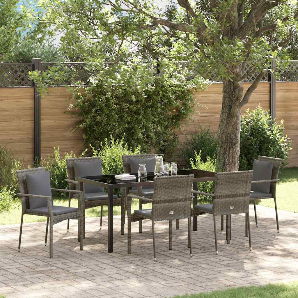 Set da Pranzo per Giardino 7 pz Grigio polyrattan