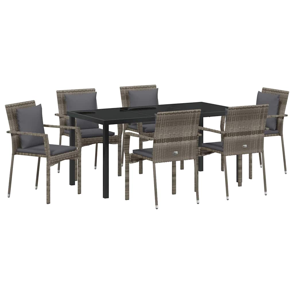 Set da Pranzo per Giardino 7 pz Grigio polyrattan