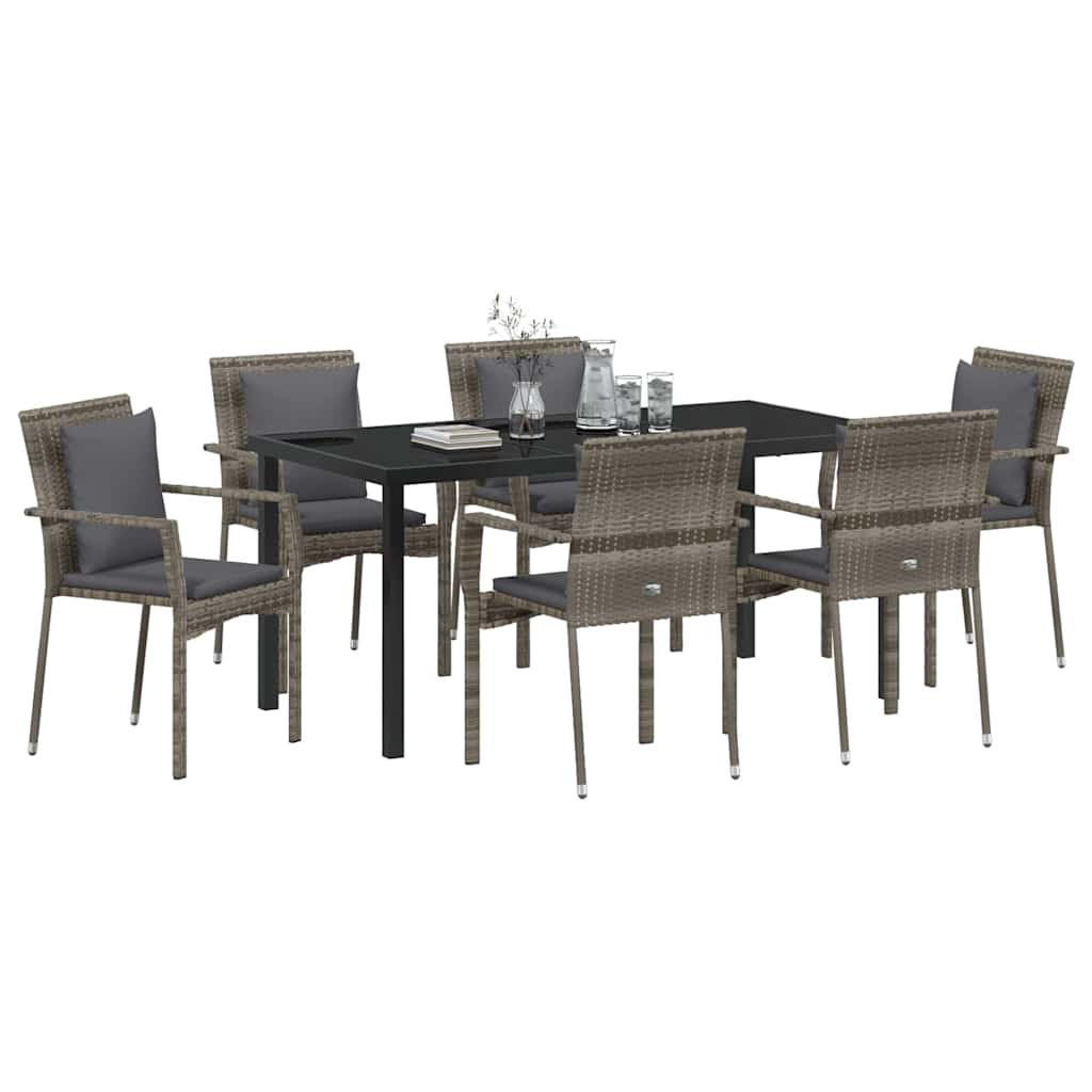 Set da Pranzo per Giardino 7 pz Grigio polyrattan