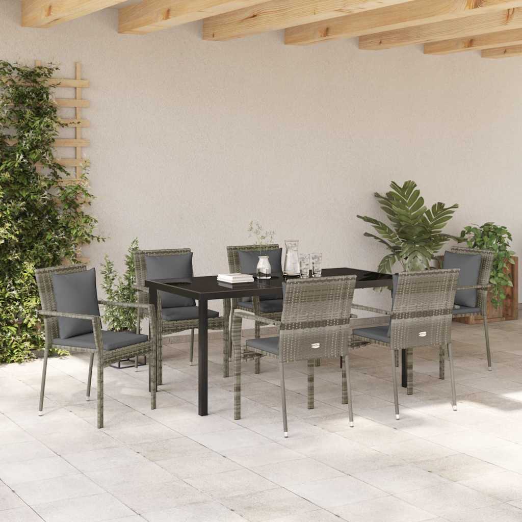 Set da Pranzo per Giardino 7 pz Grigio polyrattan