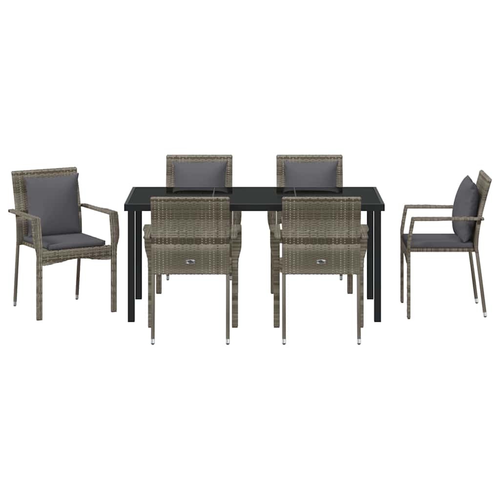 Set da Pranzo per Giardino 7 pz Grigio polyrattan
