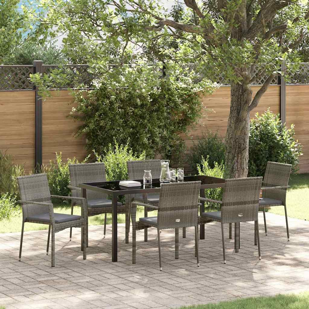 Set da Pranzo per Giardino 7 pz Grigio polyrattan