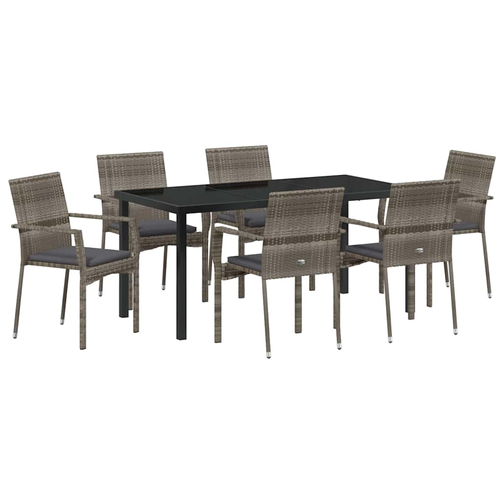 Set da Pranzo per Giardino 7 pz Grigio polyrattan