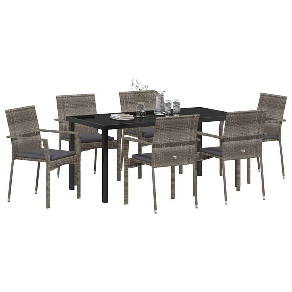 Set da Pranzo per Giardino 7 pz Grigio polyrattan