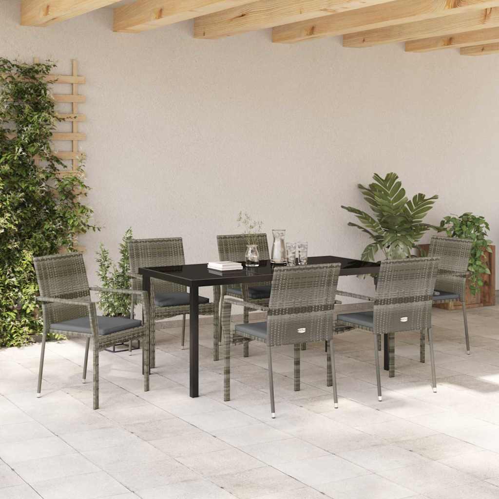 Set da Pranzo per Giardino 7 pz Grigio polyrattan