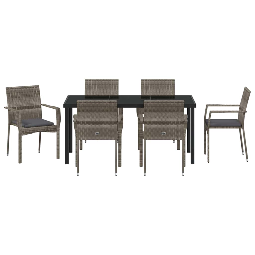 Set da Pranzo per Giardino 7 pz Grigio polyrattan