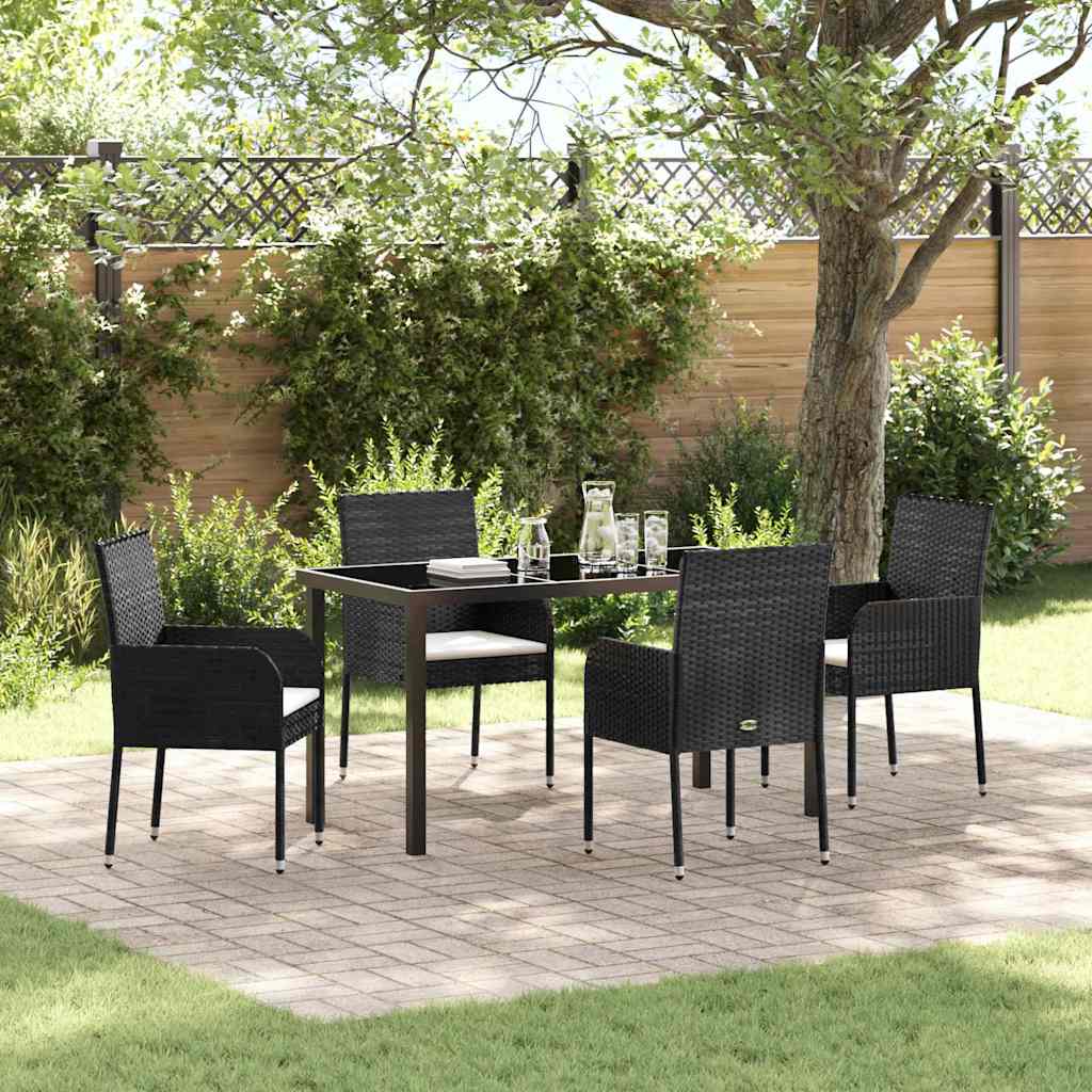 Set da Pranzo per Giardino 5 pz Nero polyrattan