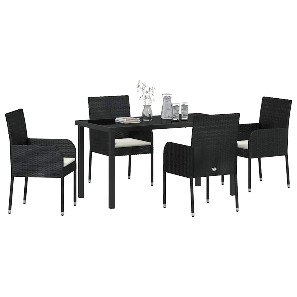 Set da Pranzo per Giardino 5 pz Nero polyrattan