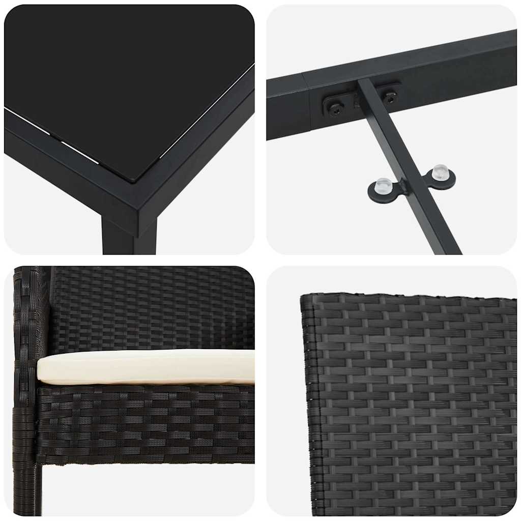 Set da Pranzo per Giardino 5 pz Nero polyrattan