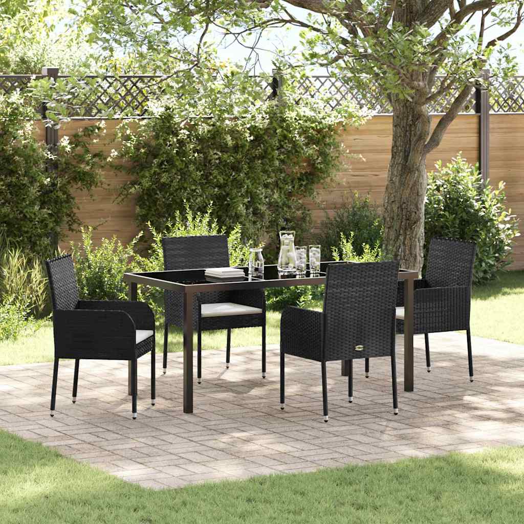 Set da Pranzo per Giardino 5 pz Nero polyrattan