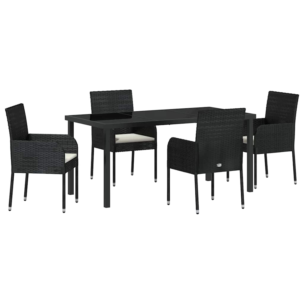 Set da Pranzo per Giardino 5 pz Nero polyrattan