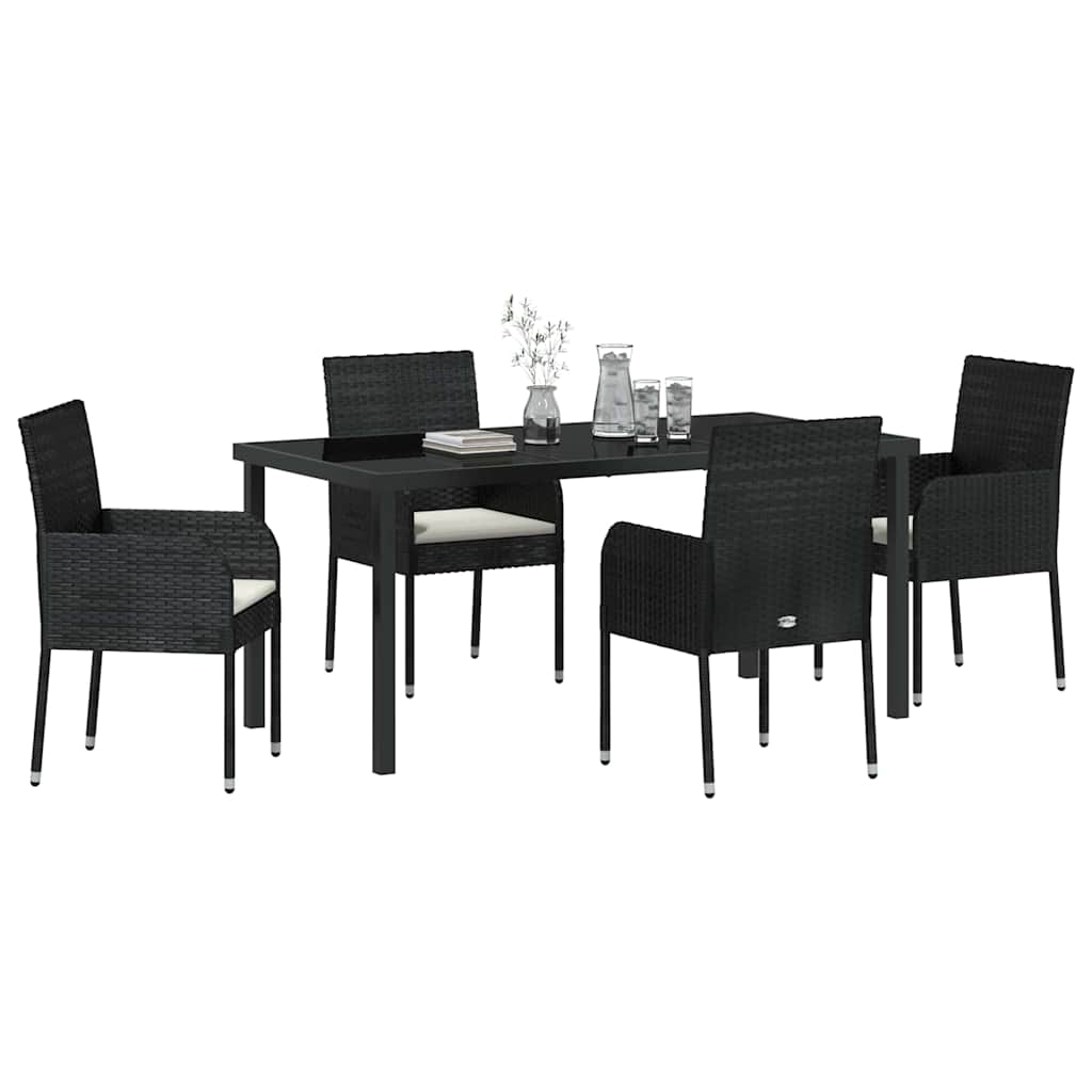 Set da Pranzo per Giardino 5 pz Nero polyrattan