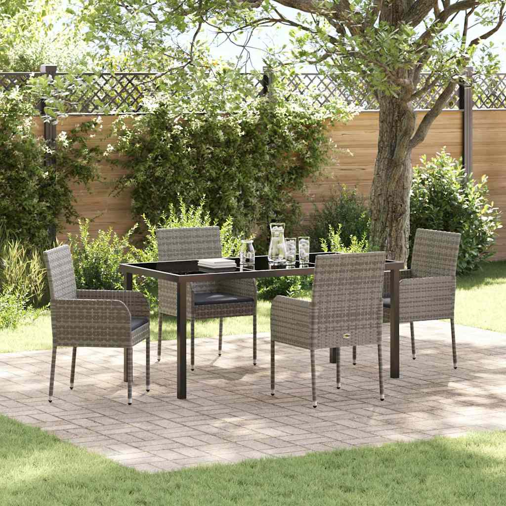 Set da Pranzo per Giardino 5 pz Grigio polyrattan