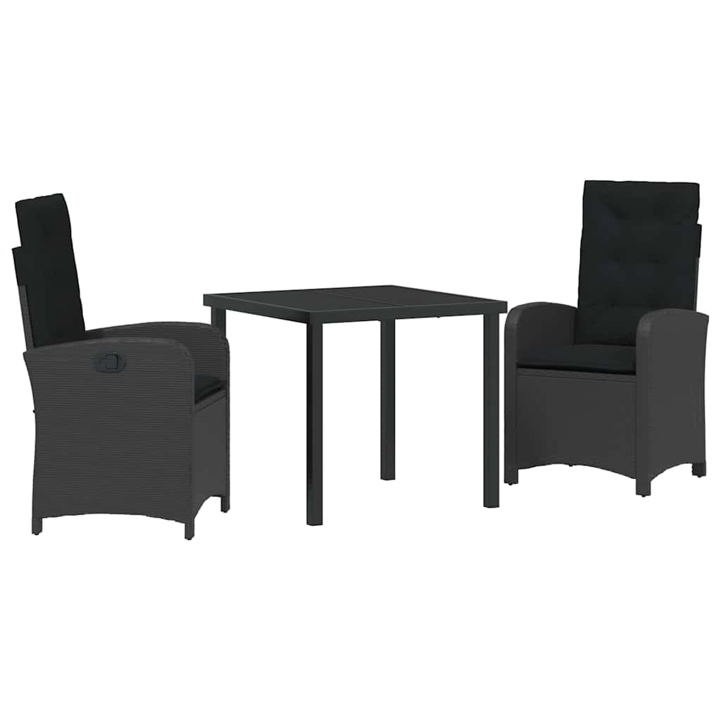 Set da Pranzo per Giardino 3 pz Nero polyrattan