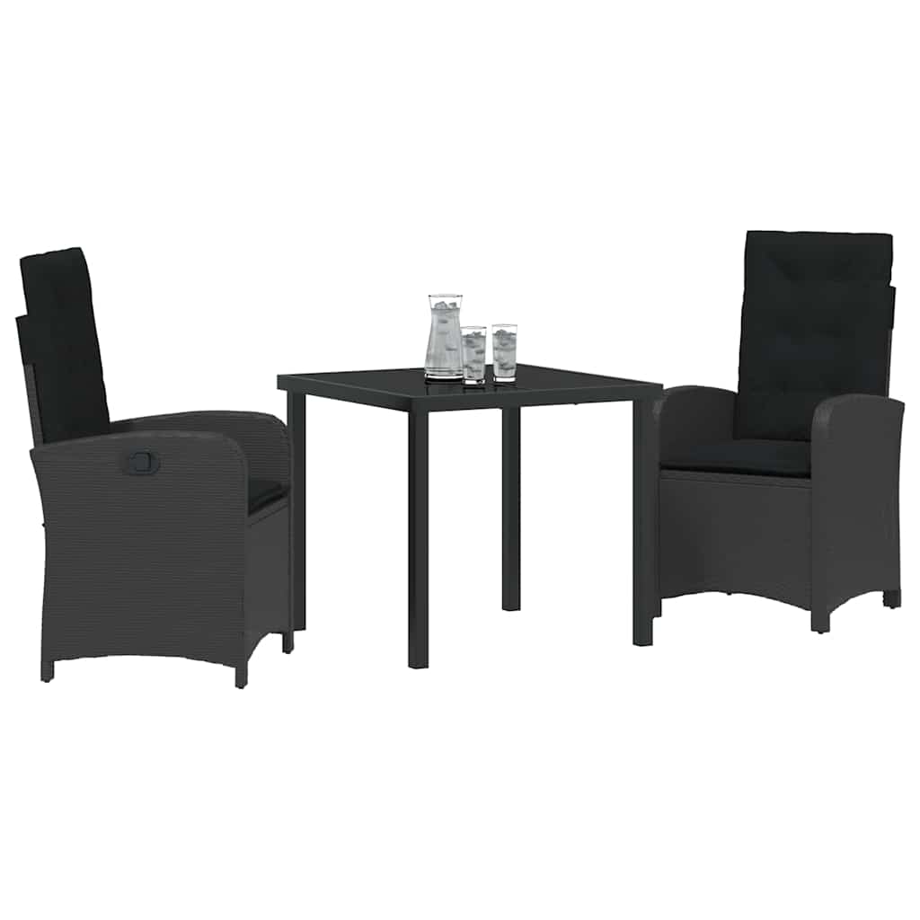 Set da Pranzo per Giardino 3 pz Nero polyrattan