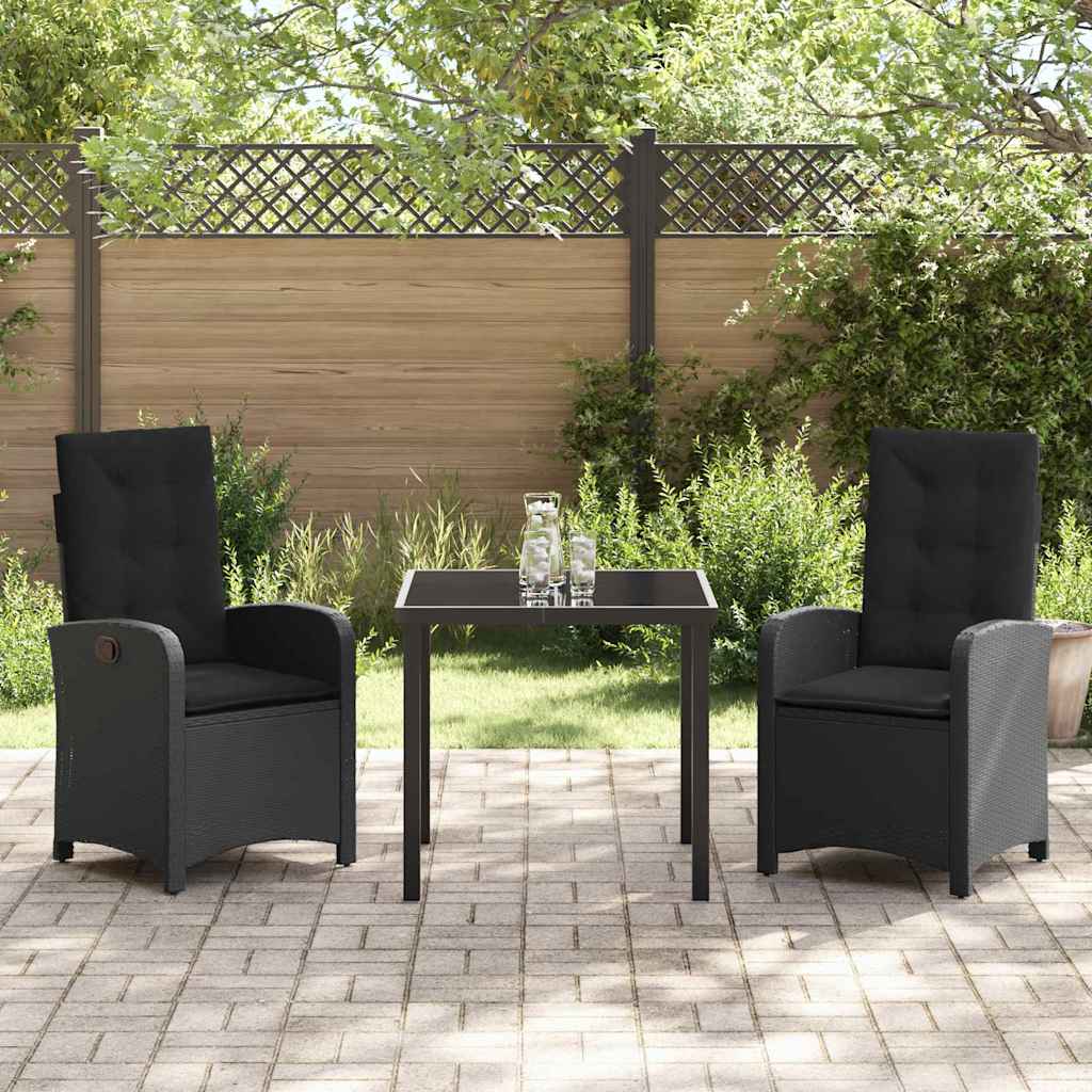 Set da Pranzo per Giardino 3 pz Nero polyrattan
