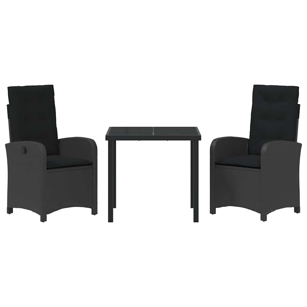 Set da Pranzo per Giardino 3 pz Nero polyrattan