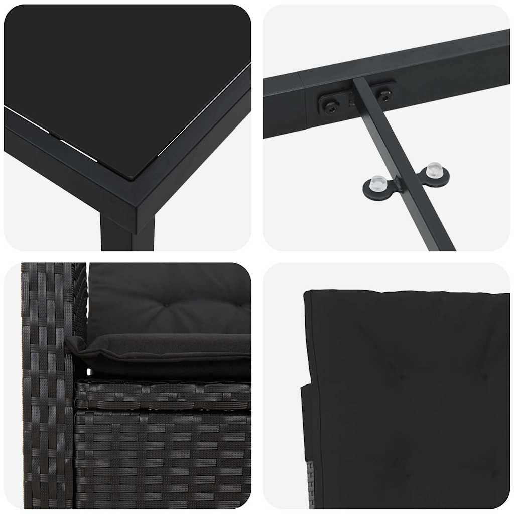 Set da Pranzo per Giardino 3 pz Nero polyrattan