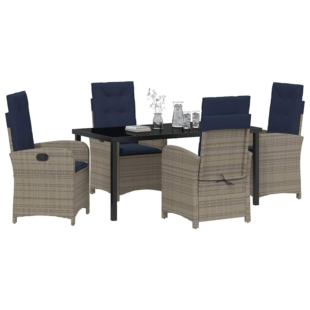 Set da Pranzo per Giardino 5 pz Grigio polyrattan