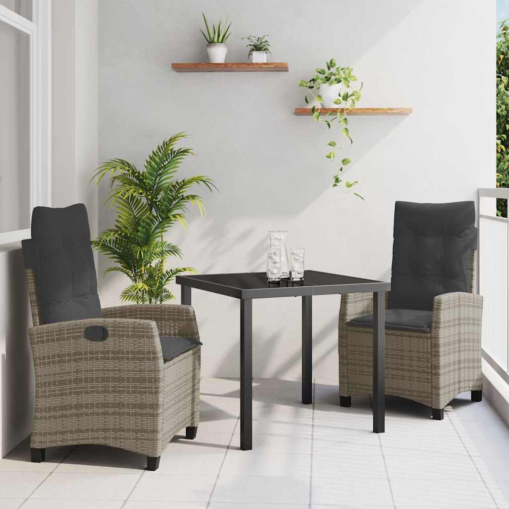 Set da Pranzo per Giardino 3 pz Grigio polyrattan