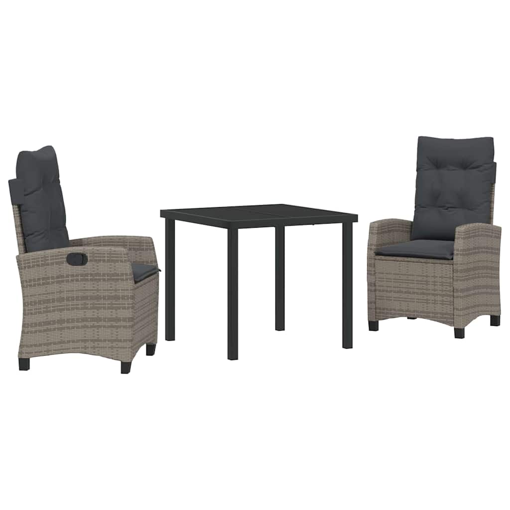 Set da Pranzo per Giardino 3 pz Grigio polyrattan