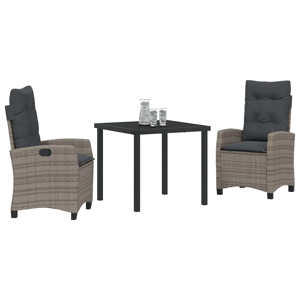Set da Pranzo per Giardino 3 pz Grigio polyrattan