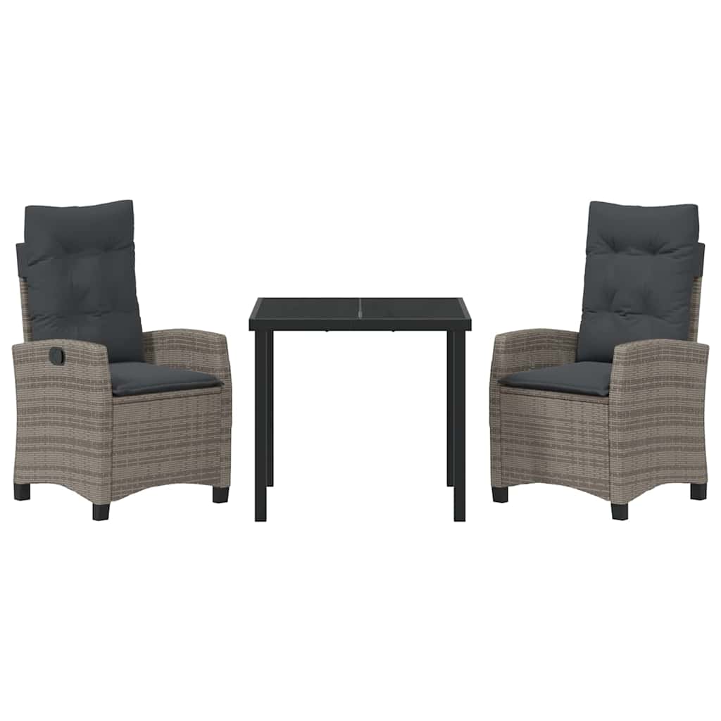 Set da Pranzo per Giardino 3 pz Grigio polyrattan