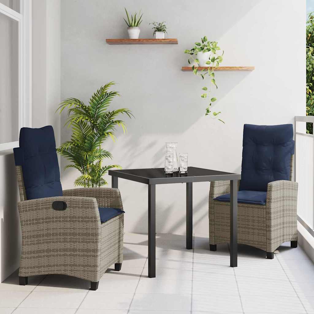 Set da Pranzo per Giardino 3 pz Grigio polyrattan