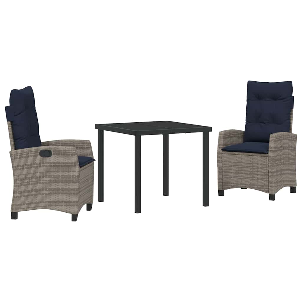 Set da Pranzo per Giardino 3 pz Grigio polyrattan