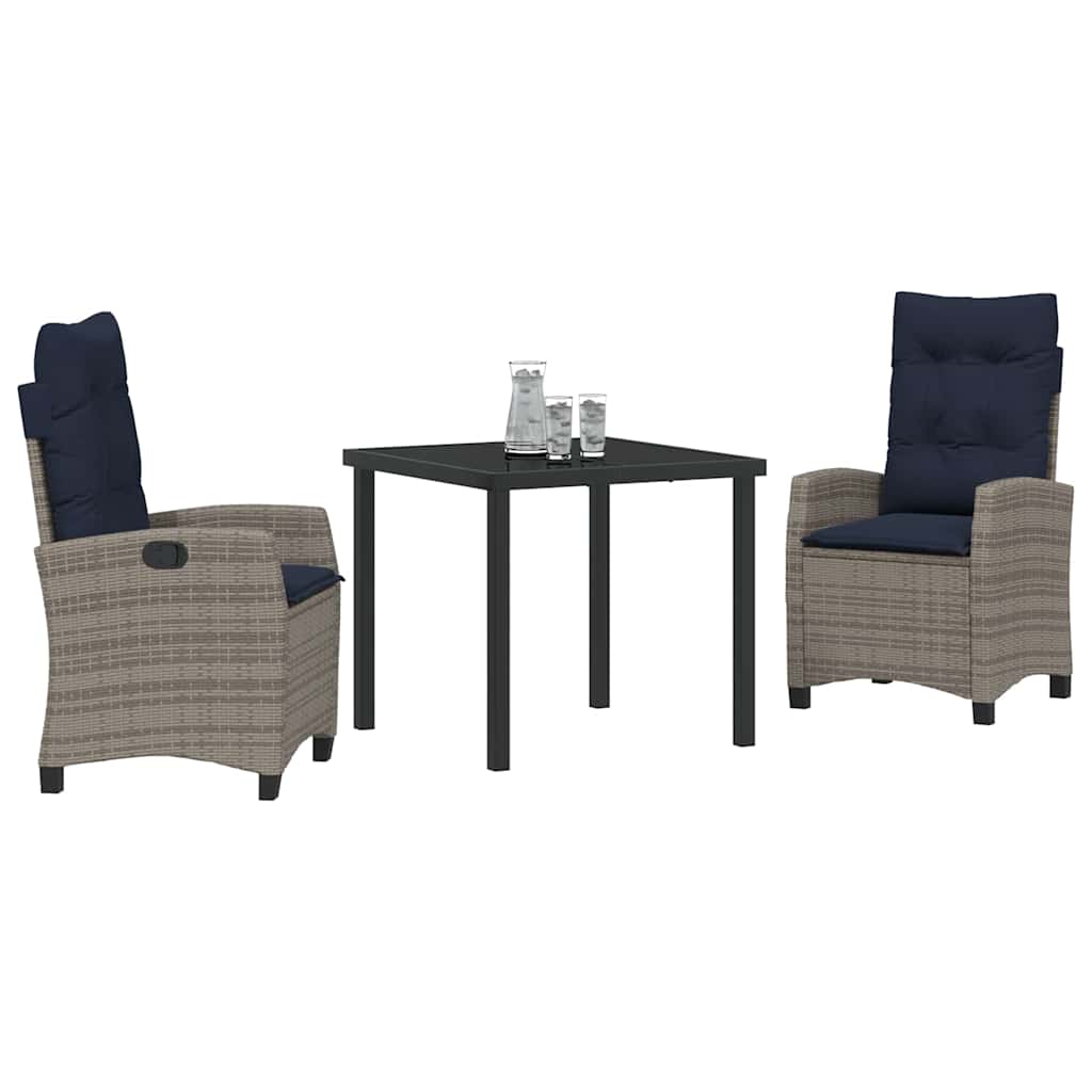 Set da Pranzo per Giardino 3 pz Grigio polyrattan