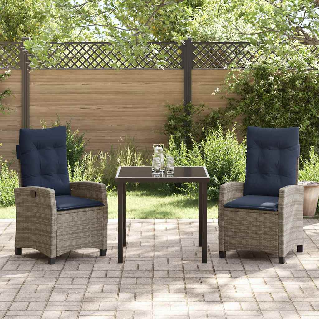 Set da Pranzo per Giardino 3 pz Grigio polyrattan