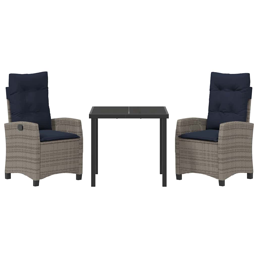 Set da Pranzo per Giardino 3 pz Grigio polyrattan