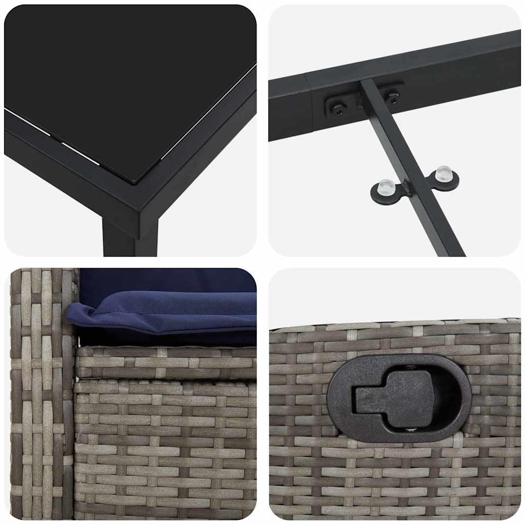 Set da Pranzo per Giardino 3 pz Grigio polyrattan