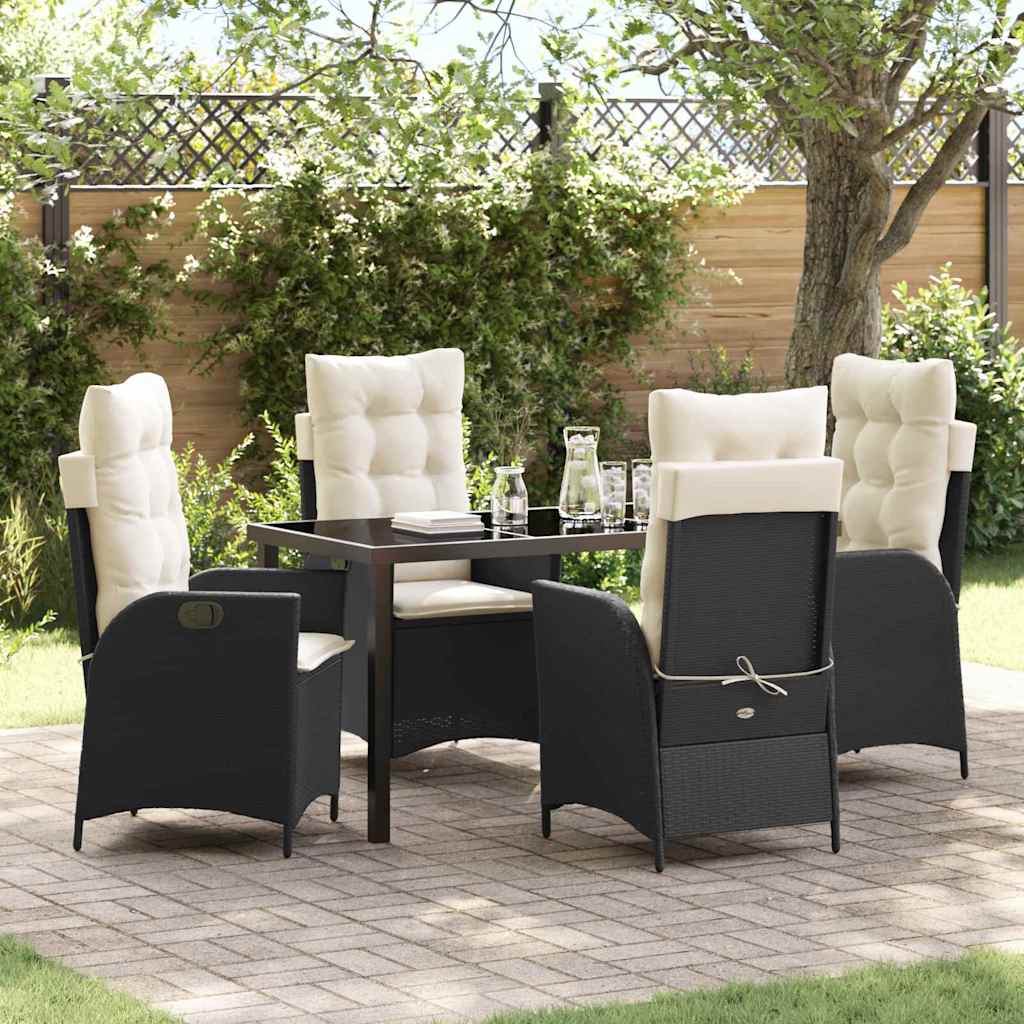 Set da Pranzo per Giardino 5 pz Nero polyrattan