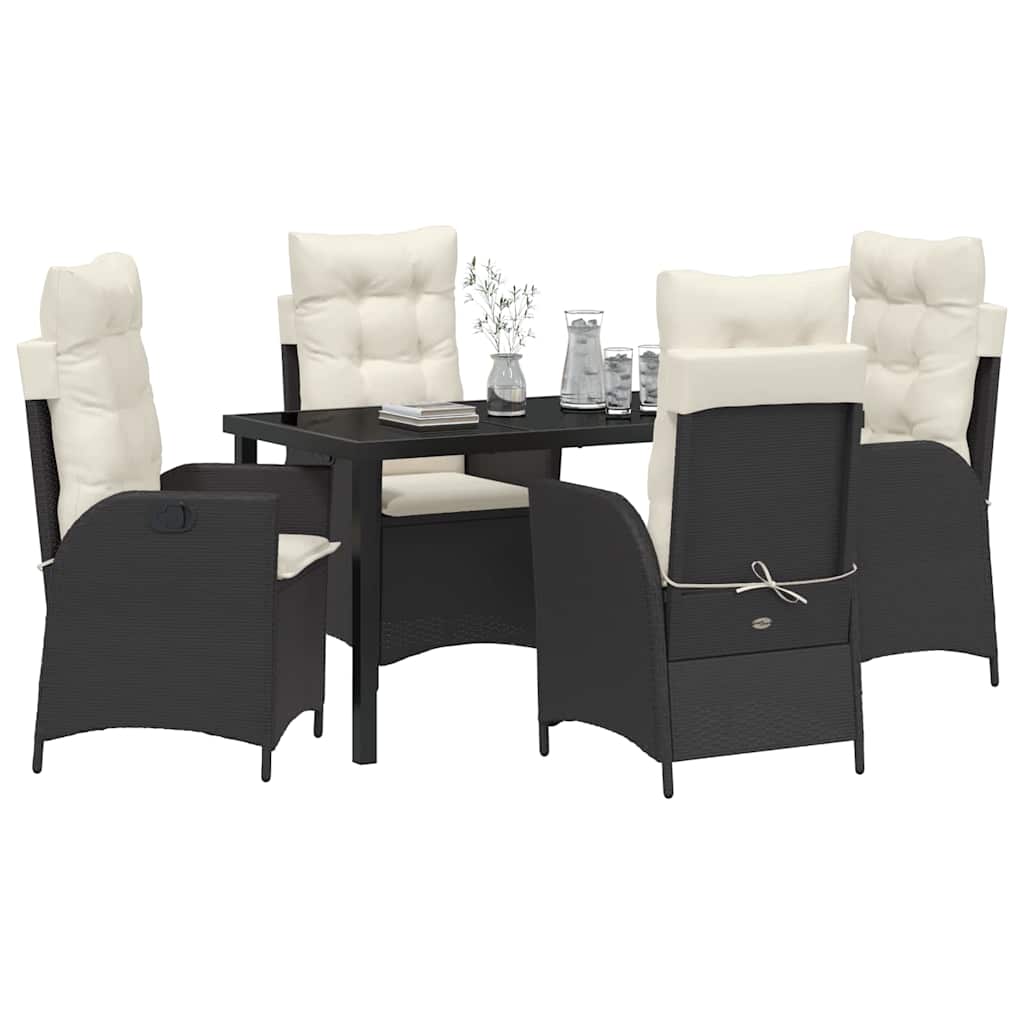 Set da Pranzo per Giardino 5 pz Nero polyrattan