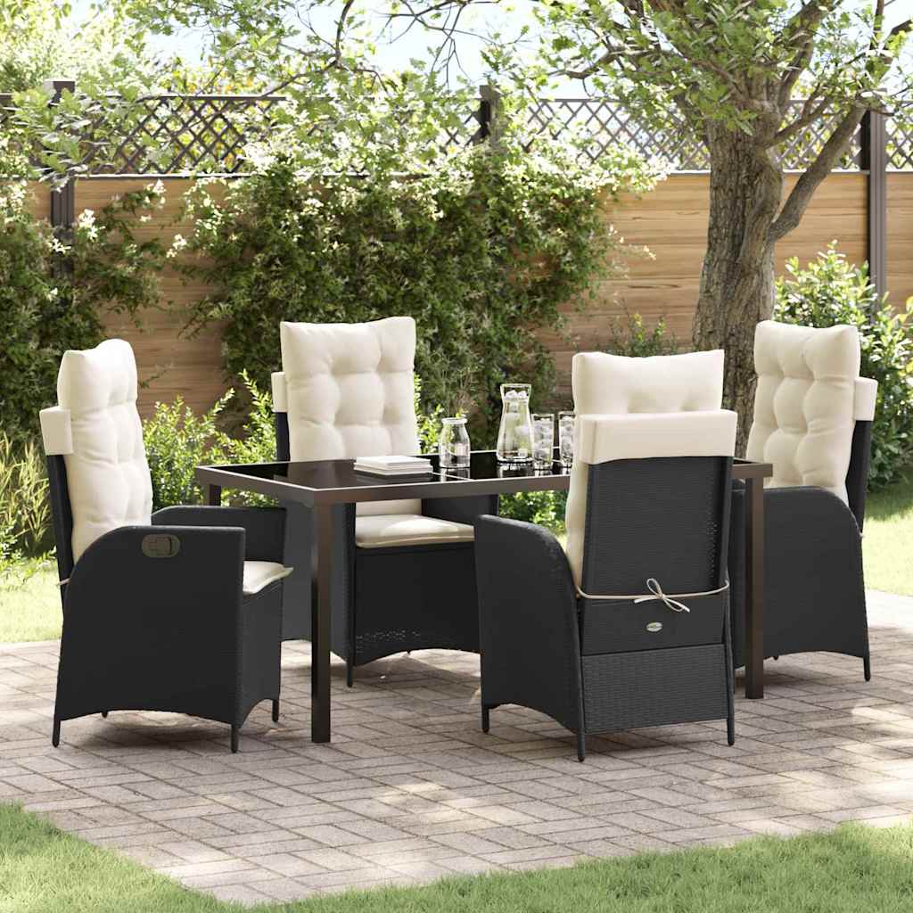 Set da Pranzo per Giardino 5 pz Nero polyrattan
